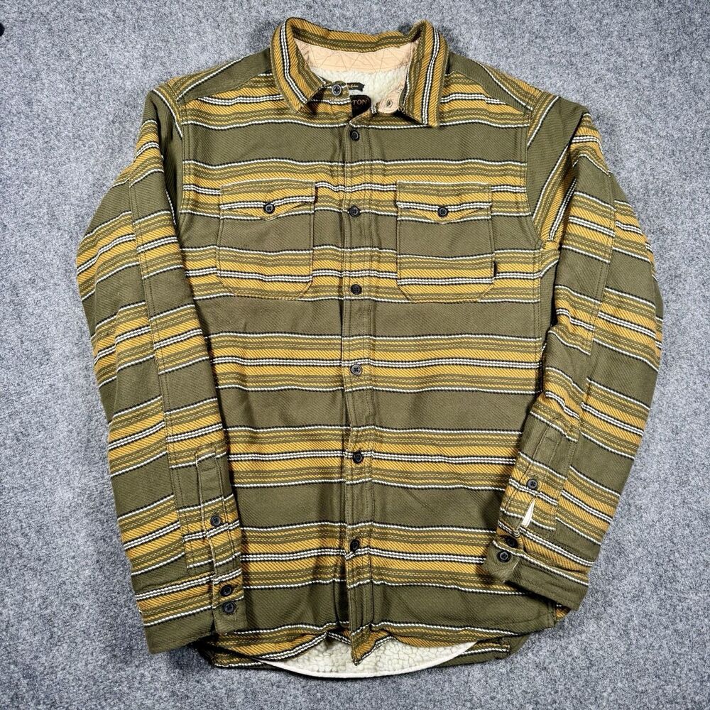 Burton Cole Sherpa Fleece Lined Heavy Jacket Shacket Green Yellow Men’s Medium - Picture 2 of 8
